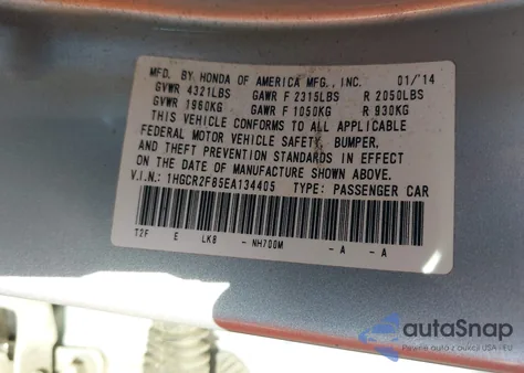 2014 Honda Accord Ex-L z USA, uszkodzony, nr VIN 1HGCR2F85EA134405